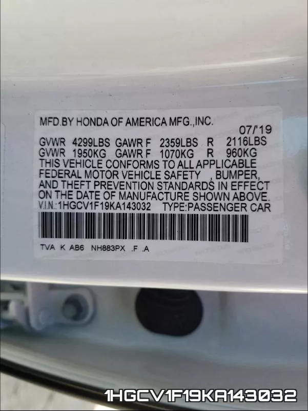 1HGCV1F19KA143032 фото 2
