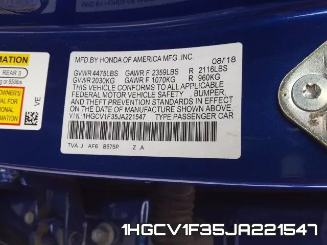 1HGCV1F35JA221547 фото 2