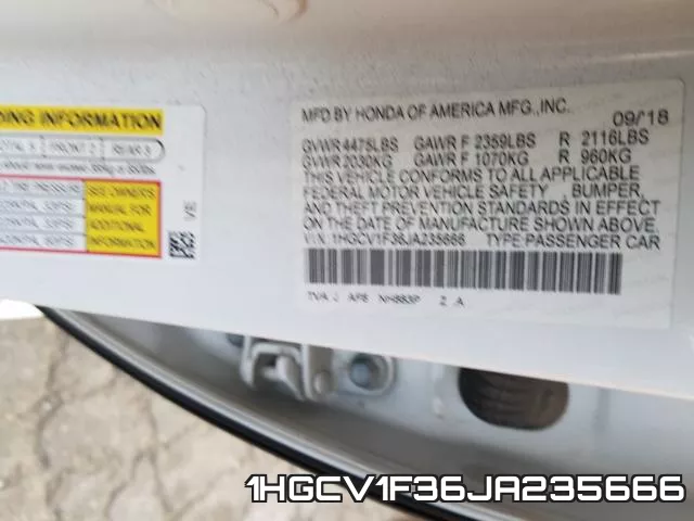 1HGCV1F36JA235666 фото 2