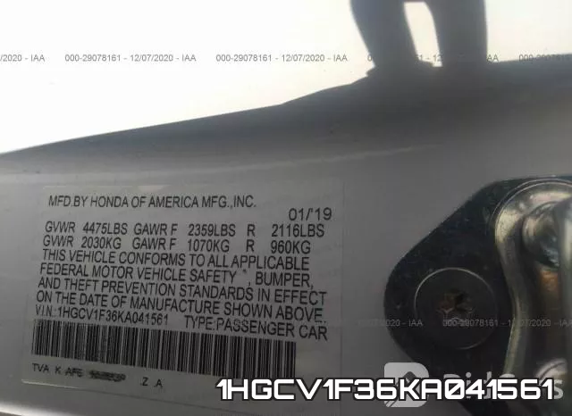 1HGCV1F36KA041561 фото 10