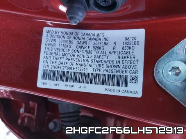 2HGFC2F66LH572913 фото 2