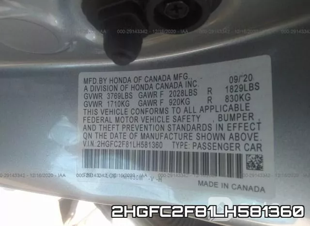 2HGFC2F81LH581360 фото 10