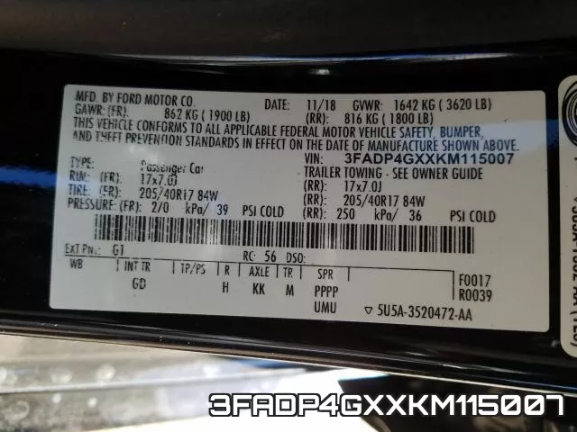 3FADP4GXXKM115007 фото 2