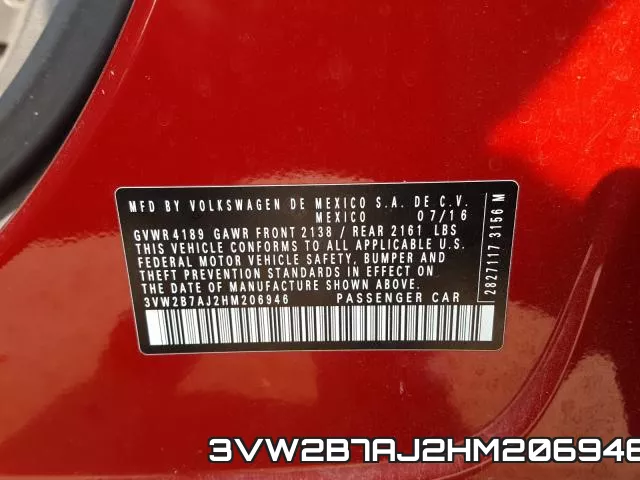 3VW2B7AJ2HM206946 фото 2
