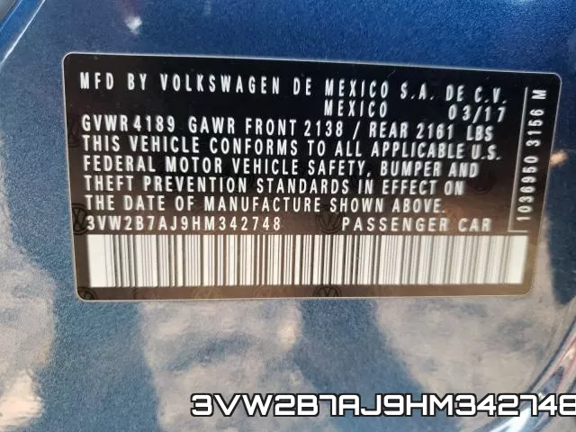 3VW2B7AJ9HM342748 фото 2