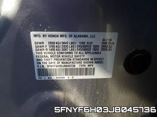 5FNYF6H03JB045736 фото 2