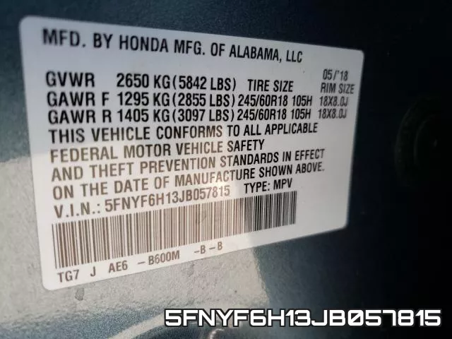 5FNYF6H13JB057815 фото 2