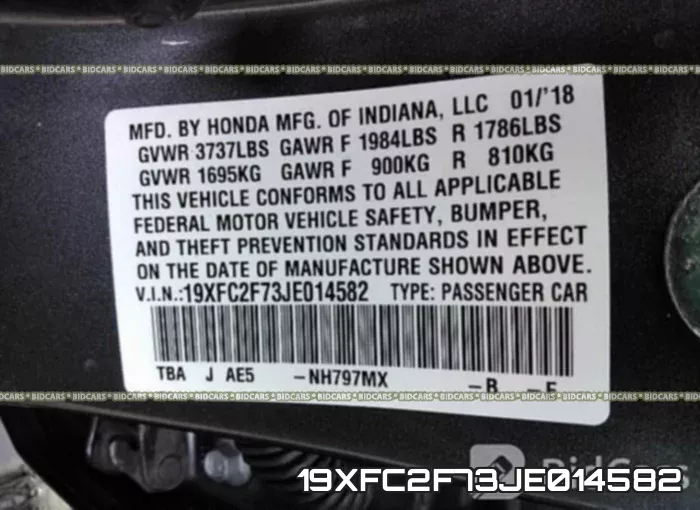 19XFC2F73JE014582 фото 10