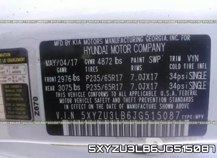 5XYZU3LB6JG515087 фото 10