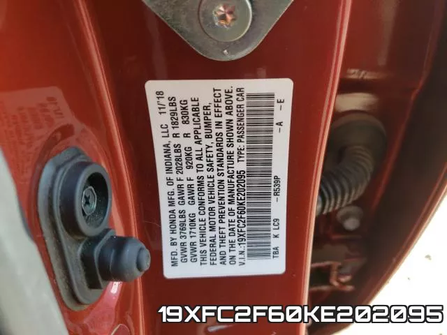 19XFC2F60KE202095 фото 2