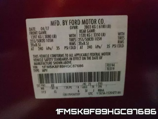 1FM5K8F89HGC87686 фото 2