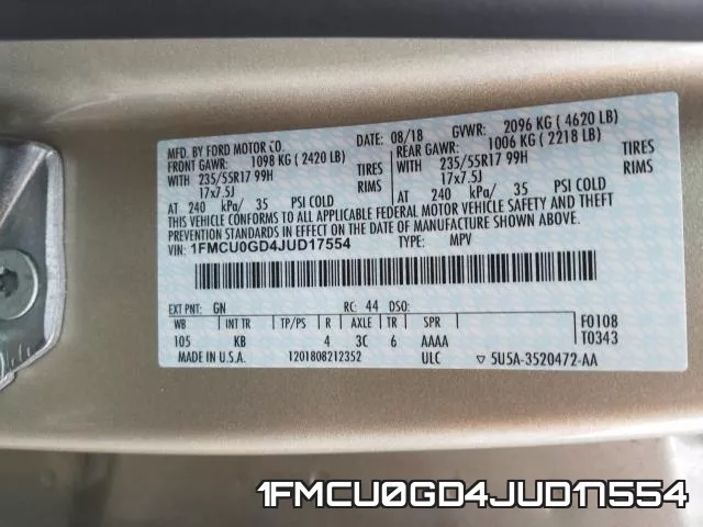 1FMCU0GD4JUD17554 фото 2