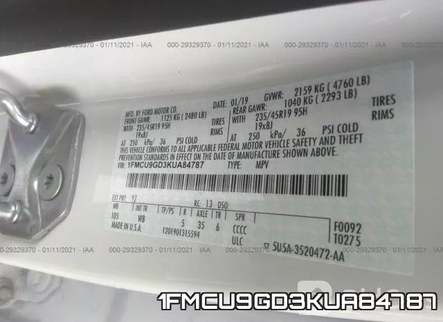 1FMCU9GD3KUA84787 фото 10