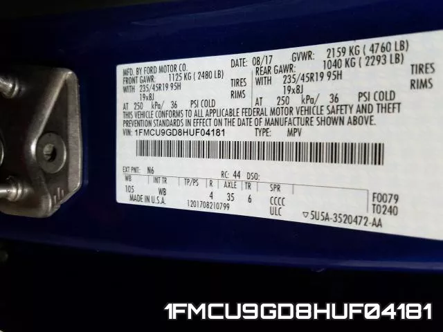 1FMCU9GD8HUF04181 фото 2