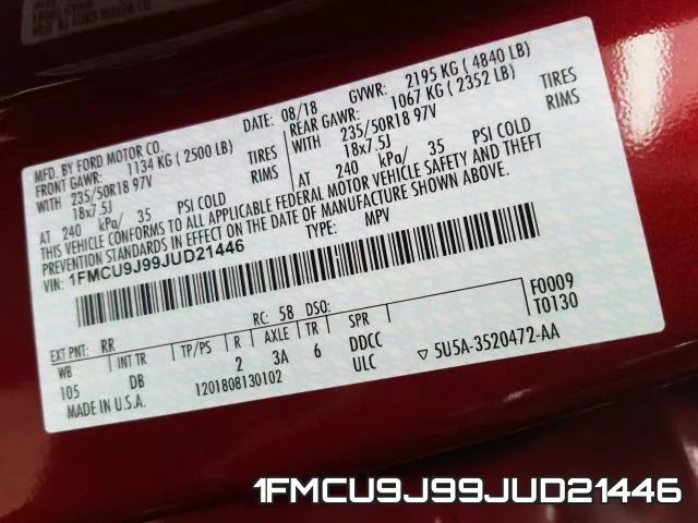 1FMCU9J99JUD21446 фото 2