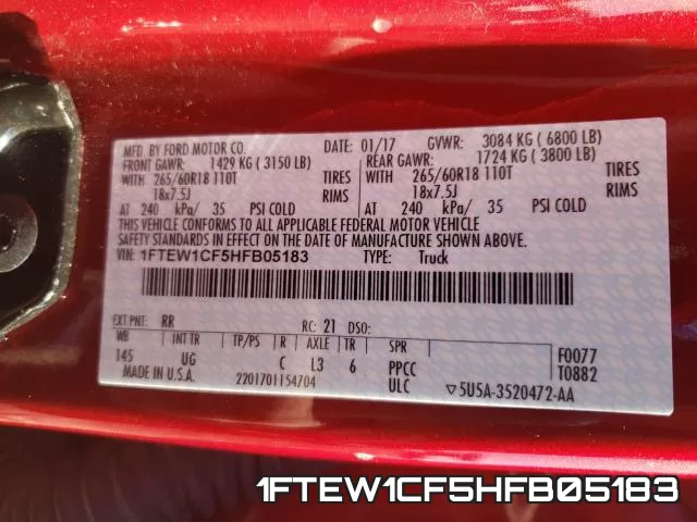 1FTEW1CF5HFB05183 фото 2
