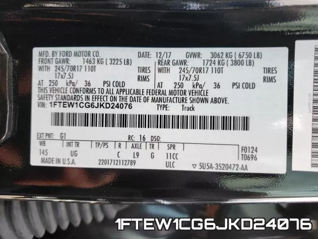 1FTEW1CG6JKD24076 фото 2