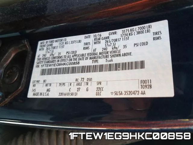 1FTEW1EG9HKC00858 фото 2