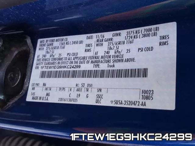 1FTEW1EG9HKC24299 фото 2