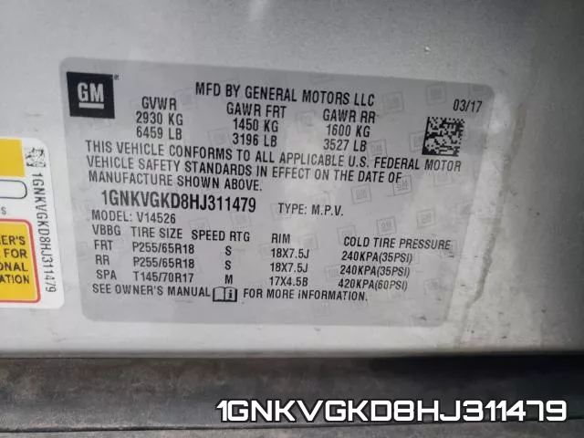 1GNKVGKD8HJ311479 фото 2