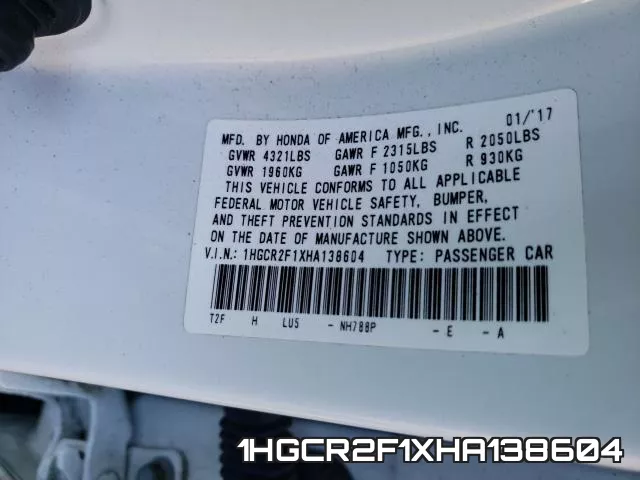 1HGCR2F1XHA138604 фото 2