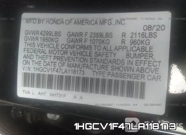1HGCV1F47LA118173 фото 10