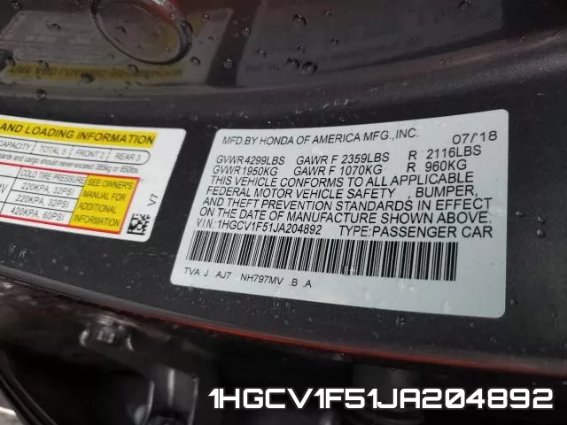 1HGCV1F51JA204892 фото 2