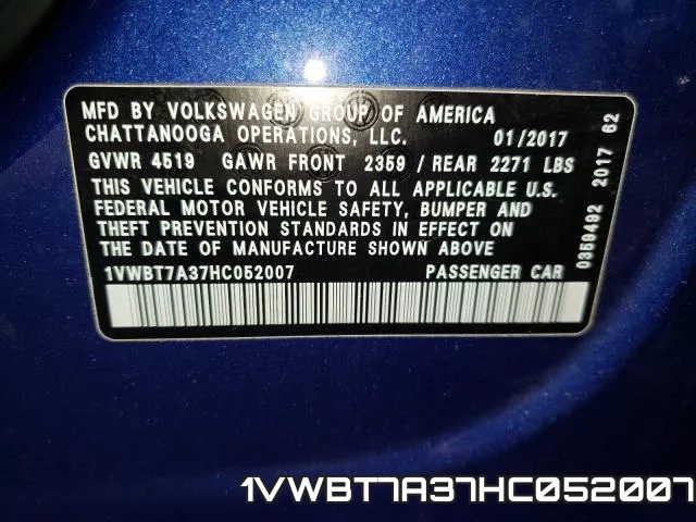 1VWBT7A37HC052007 фото 2