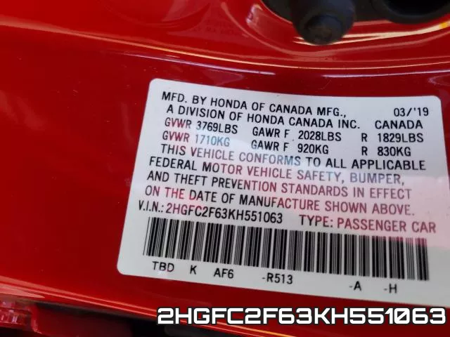 2HGFC2F63KH551063 фото 2