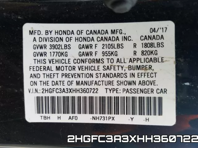 2HGFC3A3XHH360722 фото 2