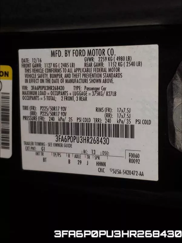 3FA6P0PU3HR268430 фото 2