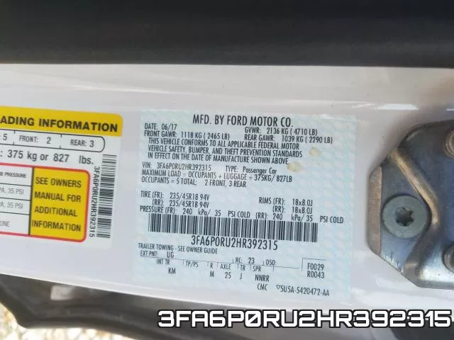 3FA6P0RU2HR392315 фото 2