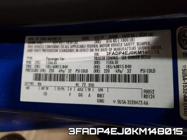 3FADP4EJ0KM148015 фото 2