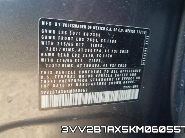 3VV2B7AX5KM060557 фото 2