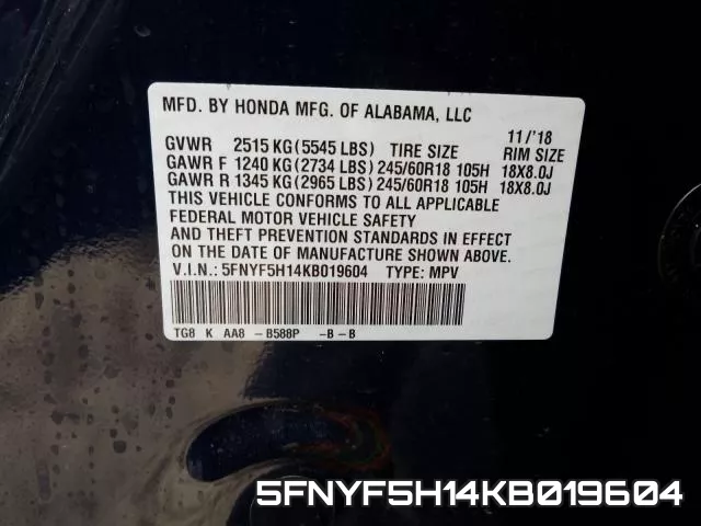 5FNYF5H14KB019604 фото 2