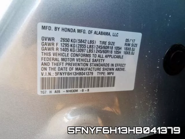 5FNYF6H13HB041379 фото 2