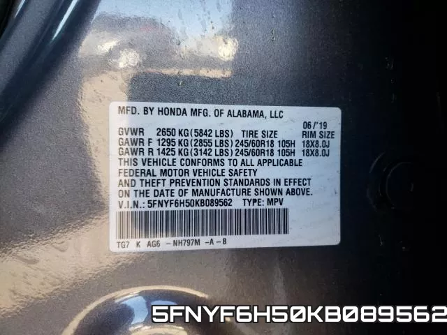5FNYF6H50KB089562 фото 2