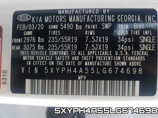 5XYPH4A55LG674698 фото 2