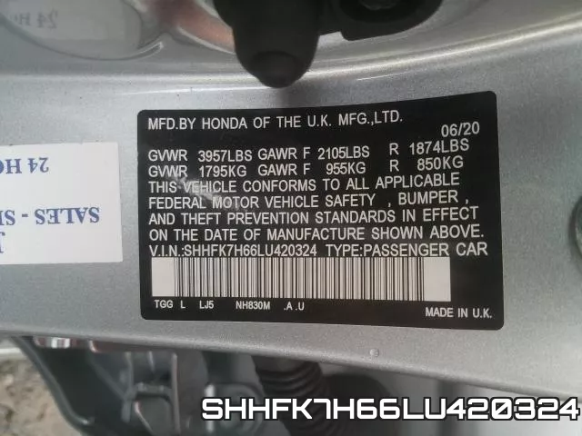 SHHFK7H66LU420324 фото 2