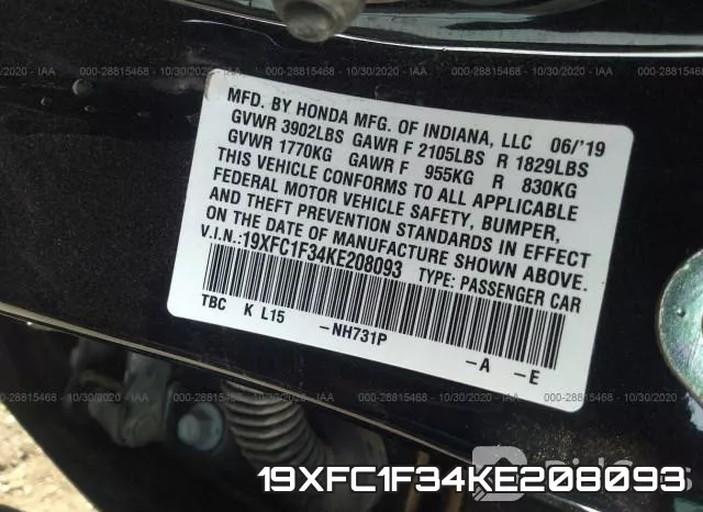 19XFC1F34KE208093 фото 8