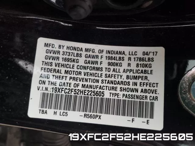 19XFC2F52HE225605 фото 2