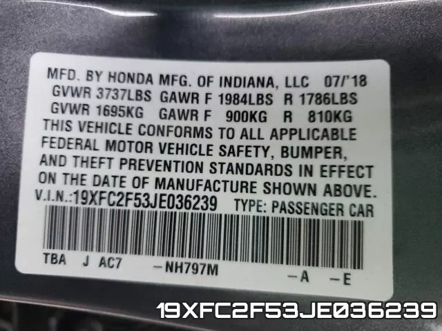 19XFC2F53JE036239 фото 2