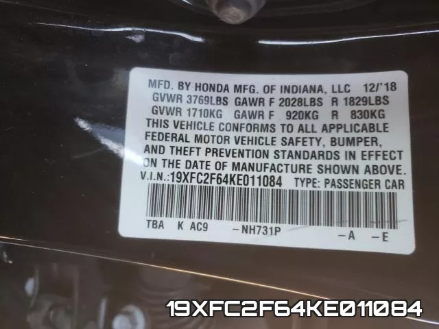 19XFC2F64KE011084 фото 2