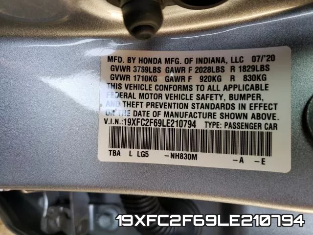 19XFC2F69LE210794 фото 2