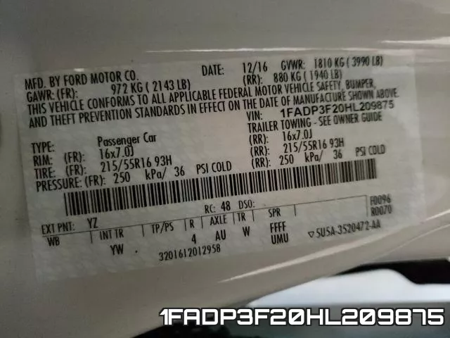 1FADP3F20HL209875 фото 2