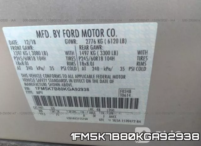 1FM5K7B80KGA92938 фото 7