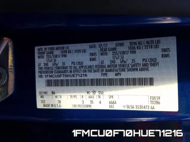 1FMCU0F70HUE71216 фото 2