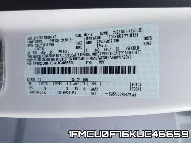 1FMCU0F76KUC46659 фото 2
