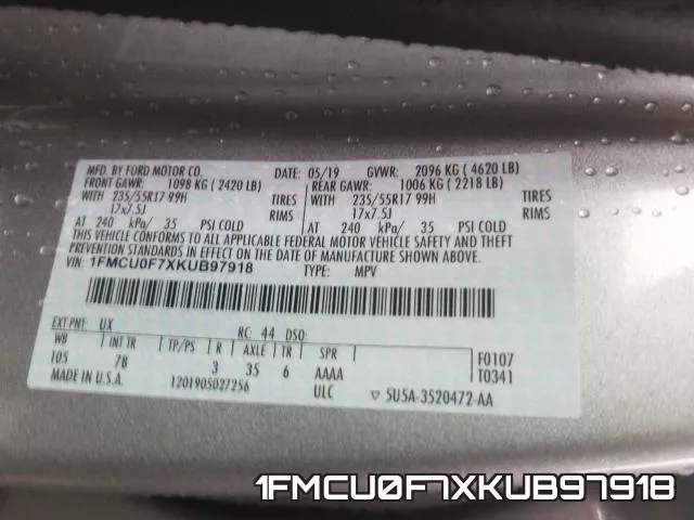 1FMCU0F7XKUB97918 фото 2