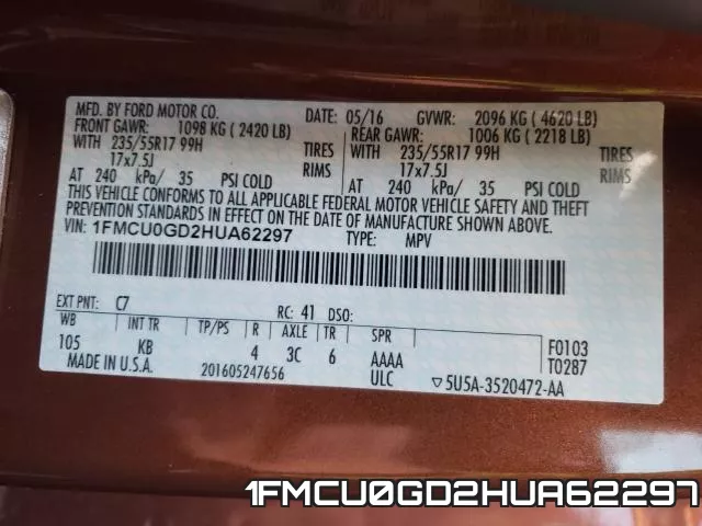 1FMCU0GD2HUA62297 фото 2